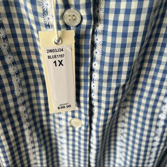 NWT Max studio women's embroided top,button down, gingham print,white, boho - Picture 7 of 14